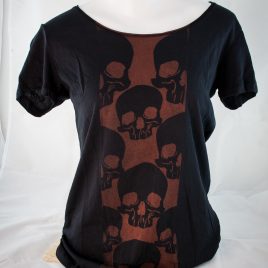 Damenshirt Ladys Shirt Baumwolle Schädelmotiv rostbraun/schwarz