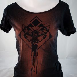 Damenshirt Ladys Shirt Baumwolle Mottenmotiv rostbraun/schwarz
