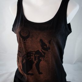 Damenshirt Tank Top ärmellos Baumwolle Abra Cat Abra Katze rostbraun/schwarz