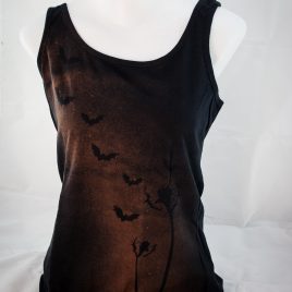 Damenshirt Tank Top ärmellos Baumwolle Fledermaus Pusteblume rostbraun/schwarz
