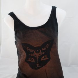 Damenshirt Tank Top ärmellos Baumwolle Katzenkopf mystische Katze rostbraun/schwarz