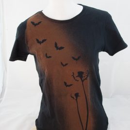 Damenshirt Kurzarm Baumwolle Fledermaus Pusteblume rostbraun/schwarz