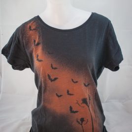 Damenshirt Kurzarm Baumwolle Fledermaus Pusteblume orangerot/ anthrazit