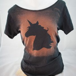 Damenshirt Kurzarm Baumwolle Einhorn black Unicorn orangerot/ anthrazit