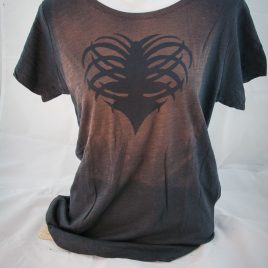 Damenshirt Kurzarm Baumwolle Rippenherz rostbraun/anthrazit