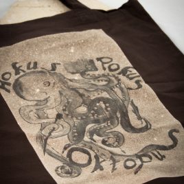Beutel oder Turnbeutel Hokus Pokus Oktopus Lavendeldruck auf Bleichgrund Variante braun