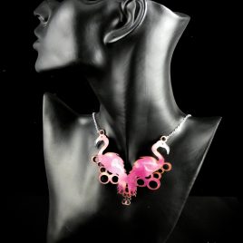 Halskette Kette Collier Flamingo Flamingos pink Echtleder Aquarelllook
