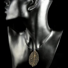 Halskette Kette Collier Laubblatt Lederband schwarz golden Echtleder Blattadern