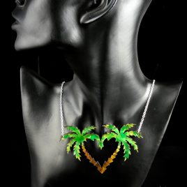 Halskette Kette Collier Palmenherz Palme Summerlove Caribic Feeling Echtleder Herz