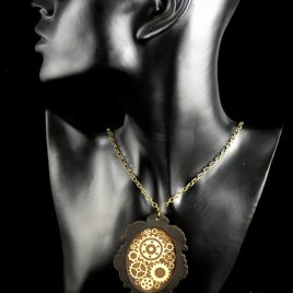 Halskette Kette Amulett Zahnräder Steampunkbraun messingfarben Echtleder