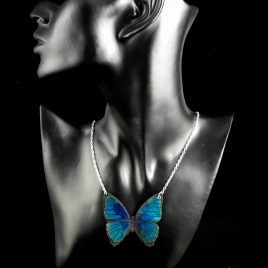 Halskette Kette Collier Schmetterling Falter Blue Butterfly Aquarelllook blau