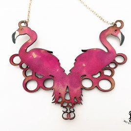 Halskette Kette Collier Flamingo Flamingos pink Echtleder Aquarelllook