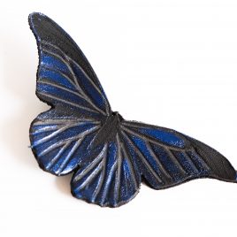 Haarspange Haarclip Falter Insekt Schmetterling blau funkelnd Echtleder Morpho rhetenor