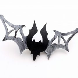 Haarspange Haarclip Laser Fledermaus Bat Nachtschwärmer schwarz silber Echtleder Durchbruch