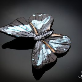 Haarspange Haarclip Falter Insekt Schmetterling schwarz grün Glanz realistisch Echtleder