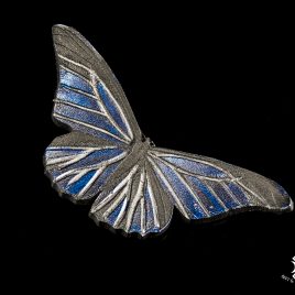 Haarspange Haarclip Falter Insekt Schmetterling blau funkelnd Echtleder Morpho rhetenor
