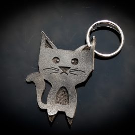 Schlüsselanhänger Katze Cat Mietze „Minze“ schwarz Echtleder