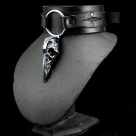Birdskull Necklace Halsband breites Lederband mit Ring und Lederschädel Nr. 4