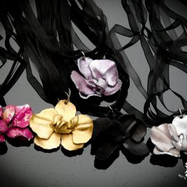 Kette Collier Halskette Orchidee Blüde Orhideenblüte Echtleder 5 Varianten