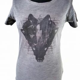 Damenshirt dunkelgrau Lavendeldruck Wolfskopf Mystik Hexerei