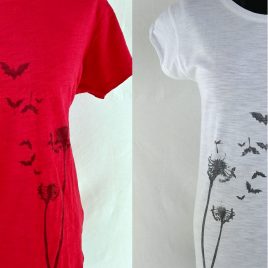 Damenshirt Kurzarm Baumwolle Fledermaus Pusteblume weiß oder rot