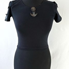 Damenshirt Crop Top schwarz Leder-Applikation Mond Witch and Moon