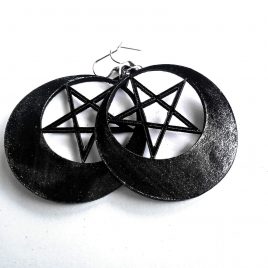 Pentagramm Mond Ohrring silver shine Magic schwarz silber