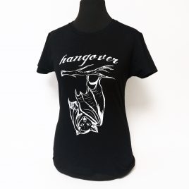 Damenshirt schwarz Girlie Shirt Hangover Fledermaus handgedruckt