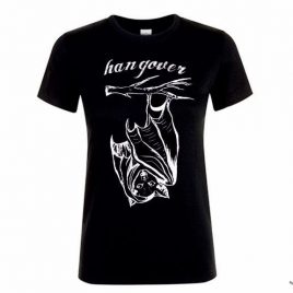 Damenshirt schwarz Girlie Shirt Hangover Fledermaus handgedruckt