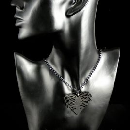 Halskette Kette Rippenherz Rippe Rips Heart Herz Heartbreak schwarz Echtleder R.I.P.- Heart