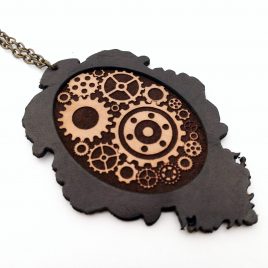Halskette Kette Amulett Zahnräder Steampunkbraun messingfarben Echtleder