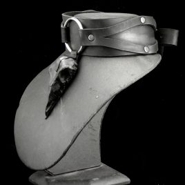 Birdskull Necklace Halsband breites Lederband mit Ring und Lederschädel Nr.1