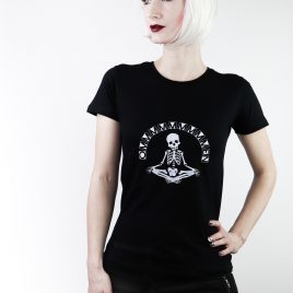 Damenshirt schwarz Girlie Omen Skelett T-Shirt Meditation